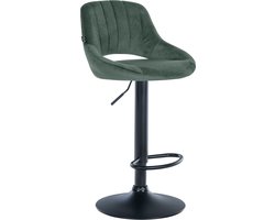 CLP Milet Barkruk - Met rugleuning - Verstelbaar - Velvet - Fluweel - zwart/groen