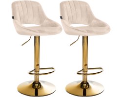 CLP Milet Set van 2 barkrukken - Met rugleuning - Verstelbaar - Velvet - Fluweel - goud/creme