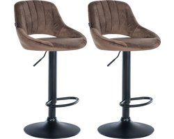 CLP Milet Set van 2 barkrukken - Met rugleuning - Verstelbaar - Velvet - Fluweel - Metaal mat zwart bruin