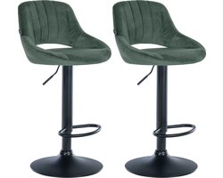 CLP Milet Set van 2 barkrukken - Met rugleuning - Verstelbaar - Velvet - Fluweel - zwart/groen