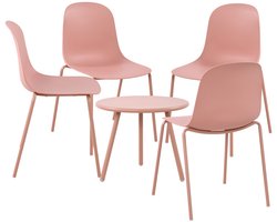 CLP Mindin tuinset - voor de tuin - loungeset - Set van tafel Minot en 4 x stoel Hardin - UV-bestendig - Tuinmeubelen - roze