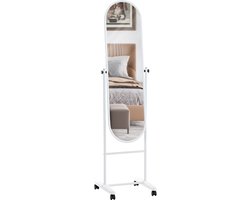 CLP Nane Spiegel - Staande spiegel - Make up spiegel - Passpiegel - Met wielen - Metaal - Oval - wit