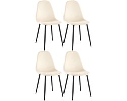CLP Napier Set van 4 eetkamerstoelen - Modern Design - Zonder armleuning - Metalen Onderstel - Comfortabele Rugleuning - Max.150 kg - Fluweel/creme