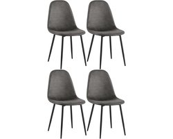 CLP Napier Set van 4 eetkamerstoelen - Modern Design - Zonder armleuning - Metalen Onderstel - Comfortabele Rugleuning - Max.150 kg - Kunstleer/zwart