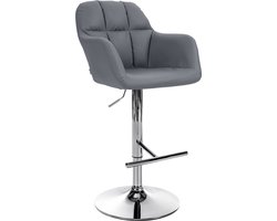 CLP Natoma Barkruk - Met rugleuning - Verstelbaar - Met voetensteun - Kunstleer - Metaal in chroomoptiek grijs