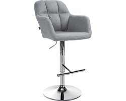 CLP Natoma Barkruk - Met rugleuning - Verstelbaar - Met voetensteun - Stof - Metaal in chroomoptiek grijs