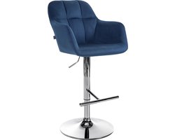 CLP Natoma Barkruk - Met rugleuning - Verstelbaar - Met voetensteun - Velvet - Fluweel - Metaal in chroomoptiek blauw