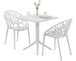 CLP Neriva Tuinmeubelset - 2 stoelen - vierkante tafel - weerbestendige balkonset - voor terras en tuin - wit