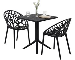 CLP Neriva Tuinmeubelset - 2 stoelen - vierkante tafel - weerbestendige balkonset - voor terras en tuin - zwart