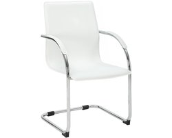 CLP Noeleen Sledestoel - Eetkamerstoel - Met armleuningen - Chroom frame - Comfortvulling - 150 kg draagkracht - Modern - Kunstleer - Kunstleer (PVC)/wit