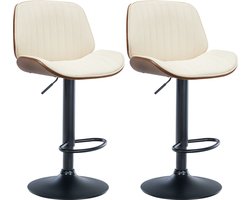 CLP Nova Set van 2 barkrukken - Met rugleuning - Verstelbaar - Kunstleer - walnoot/creme/zwart