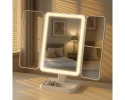 CLP Otley make-up spiegel - met verlichting - staand - klein - dimbaar - met vergroting 1X/2X/3X - USB-C incl. kabel - wit