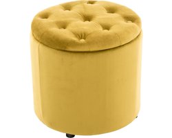 CLP Pantine Poef - Rond - Met opbergruimte - Met deksel - Velvet - Fluweel - geel