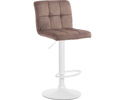 CLP Peru Barkruk - Met rugleuning - Voetsteun - Fluweel - Velvet - wit/bruin