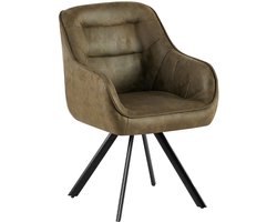 CLP Pettuli Eetkamerstoel - draaibaar 180° - met armleuning - fauteuil - rugleuning - gestoffeerde stoel - belastbaar tot 150 kg - Kunstleer/antiek/groen