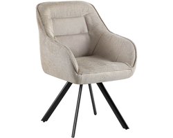 CLP Pettuli Eetkamerstoel - draaibaar 180° - met armleuning - fauteuil - rugleuning - gestoffeerde stoel - belastbaar tot 150 kg - Stof/creme