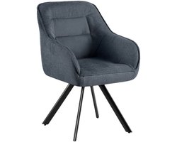 CLP Pettuli Eetkamerstoel - draaibaar 180° - met armleuning - fauteuil - rugleuning - gestoffeerde stoel - belastbaar tot 150 kg - Stof/donkergrijs