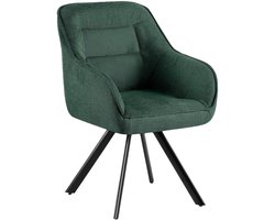 CLP Pettuli Eetkamerstoel - draaibaar 180° - met armleuning - fauteuil - rugleuning - gestoffeerde stoel - belastbaar tot 150 kg - Stof/groen