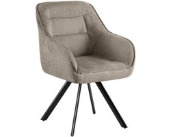 CLP Pettuli Eetkamerstoel - draaibaar 180° - met armleuning - fauteuil - rugleuning - gestoffeerde stoel - belastbaar tot 150 kg - Stof/taupe