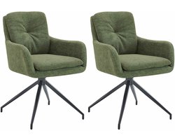 CLP Pickett - Set van 2 Eetkamerstoelen - met armleuning - klassiek - draaibaar - met rugleuning - Stof/groen