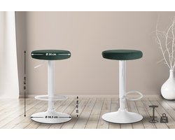 CLP Ponte Barkruk - Rond - Verstelbaar - Voetsteun - Velvet - Fluweel - wit/groen