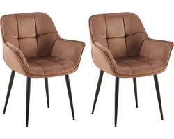 CLP Roseville Set van 2 eetkamerstoelen - Met armleuningen - Klassiek - Fluweel - bruin