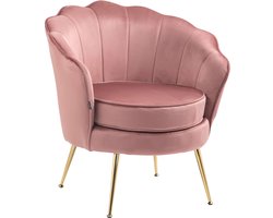 CLP Rosita Fauteuil - Met armleuning - Goudkleurig metalen frame - Velvet - Fluweel - roze