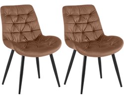 CLP Rossford Set van 2 eetkamerstoelen - klassiek - met rugleuning - velvet - fluweel - Fluweel/bruin