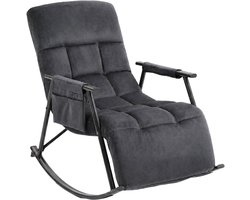 CLP Schommelstoel Elara - Relaxfauteuil met Voetensteun - Verstelbare Rugleuning en Zijvak - Comfortabele Voedingsstoel - Fluweel/donkergrijs