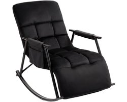 CLP Schommelstoel Elara - Relaxfauteuil met Voetensteun - Verstelbare Rugleuning en Zijvak - Comfortabele Voedingsstoel - Fluweel/zwart