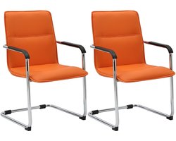 CLP Seattle Set van 2 bezoekersstoelen - Met armleuning - Eetkamerstoel - Kunstleer/oranje