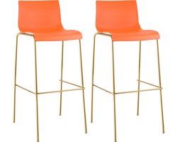 CLP Set van 2 barstoelen Hover, kunststof zitting, 4-poots onderstel in goudlook, belastbaar tot 150 kg oranje/goud