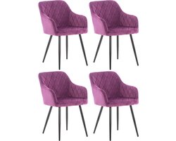 CLP Shila Set van 4 Eetkamerstoelen purper Fluweel