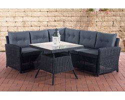 CLP Sierra Loungeset - Hoekbank met Eettafel - 5 mm Polyrotan & Aluminium - zwart