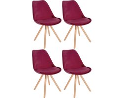 CLP Sofia Set van 4 Eetkamerstoelen - Zonder armleuning - Velvet - Fluweel - bordeauxrood natura (ronde)