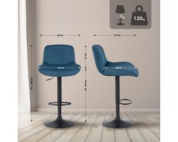 CLP Solon Barkruk - met rugleuning - in hoogte verstelbaar - draaibaar - zwart frame - zwart/blauw