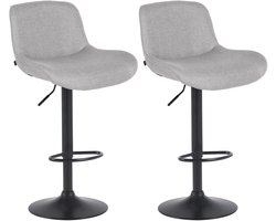 CLP Solon Set van 2 barkrukken - met rugleuning - in hoogte verstelbaar - draaibaar - zwart frame - mat zwart/licht grijs