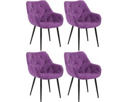 CLP Tanna Set van 4 eetkamerstoelen - Met armleuning - Velvet - Fluweel/purper