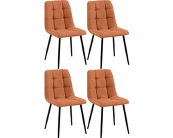 CLP Tilde Set van 4 Eetkamerstoel - Zonder armleuning - Industrieel - Stof/oranje