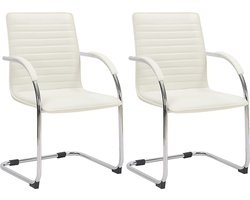 CLP Tira Set van 2 Eetkamerstoelen - Bezoekersstoel - Met armleuning - Kunstleer - wit