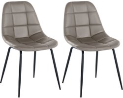 CLP Tom Set van 2 Eetkamerstoelen - Zonder armleuning - Fauteuil - taupe Kunstleer