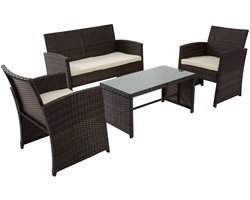 CLP Toruba Loungeset - 4-delige Tuinset van Weerbestendig PE-Rattan - Inclusief 2 Stoelen, 2-Zitsbank & Tafel met Glazen Blad - bruin