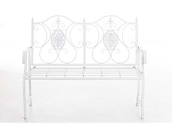 CLP Tuinbank PUNJAB, met romantische ornamenten, zitbank, tuinbankje, tuinmeubel, buitenbank, decoratiebank, balkonbank, terrasbank, serrebank, parkbank, landhuisstijl, country life stijl, metaal met poedercoating, 120 x 50 cm, wit
