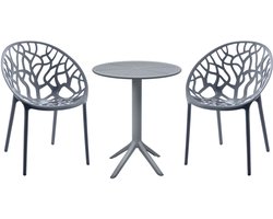 CLP Tuinmeubelset Hoscana - Ronde Eettafel Ø60 cm met 2 Stapelbare Stoelen - Polypropyleen - Weerbestendig & UV-bestendig - antraciet
