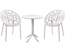 CLP Tuinmeubelset Hoscana - Ronde Eettafel Ø60 cm met 2 Stapelbare Stoelen - Polypropyleen - Weerbestendig & UV-bestendig - wit