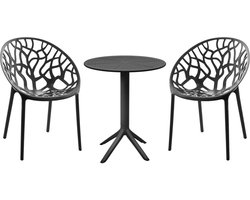 CLP Tuinmeubelset Hoscana - Ronde Eettafel Ø60 cm met 2 Stapelbare Stoelen - Polypropyleen - Weerbestendig & UV-bestendig - zwart