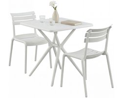 CLP Vela tuinmeubelset - 2 stapelstoelen - vierkante eettafel 72x72cm - weerbestendige balkonset - voor terras en tuin - wit