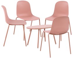 CLP Veldin tuinset - voor de tuin - loungeset - Set van tafel Berea en 4 x stoel Hardin - UV-bestendig - Tuinmeubelen - roze