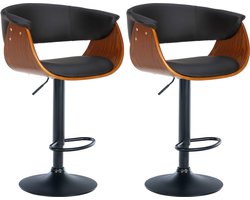 CLP Vestal Set van 2 barkrukken - Met armleuning - In hoogte verstelbaar - Met voetensteun - walnoot/zwart Kunstleer