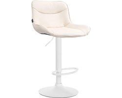 CLP Vonore Barkruk - Met rugleuning - Met voetensteun - Verstelbaar - Metalen frame - Kunstleer - wit/creme